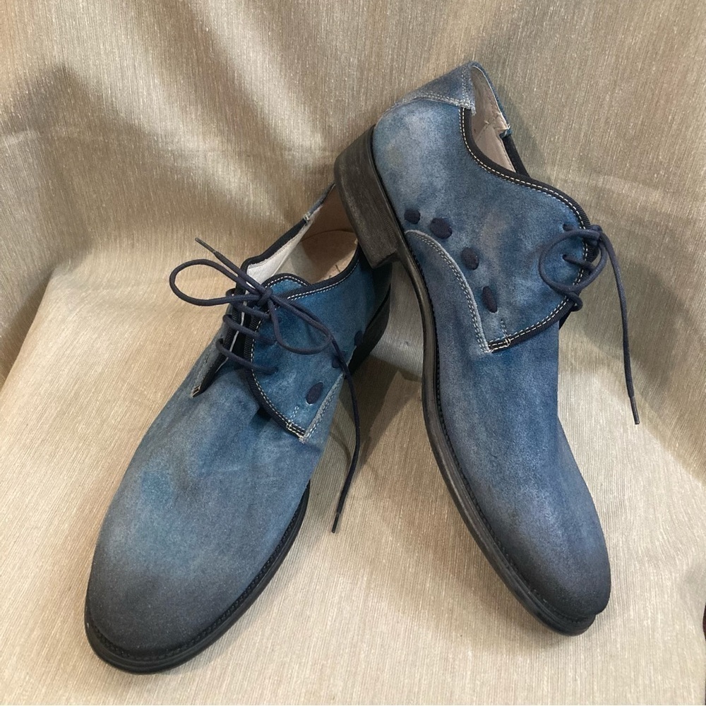BACCO BUCCI Sz 9 Suede Denim Look Lace Up Oxfords Made in Italy Wingtip Shoes